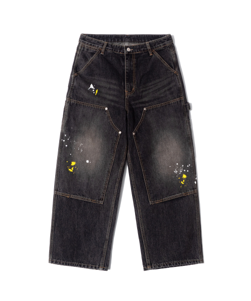 QT8 GARMENTS(キューティーエイトガーメント)の「RG ペイント ダブルニーウォッシュパンツ(ブラック)(デニムパンツ・レディース・その他・MEDIUM/LARGE/X-LARGE)」の3枚目の写真