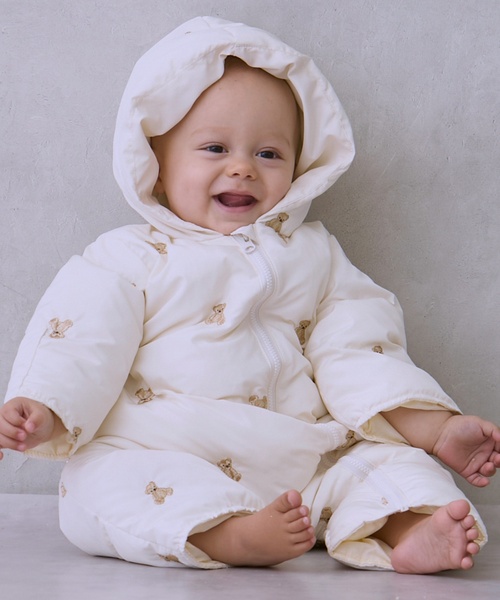 petit main(プティマイン)の「アソート刺しゅう中綿ジャンプスーツ(ロンパース・キッズ・ネイビー/アイボリー・80cm/70cm)」の1枚目の写真