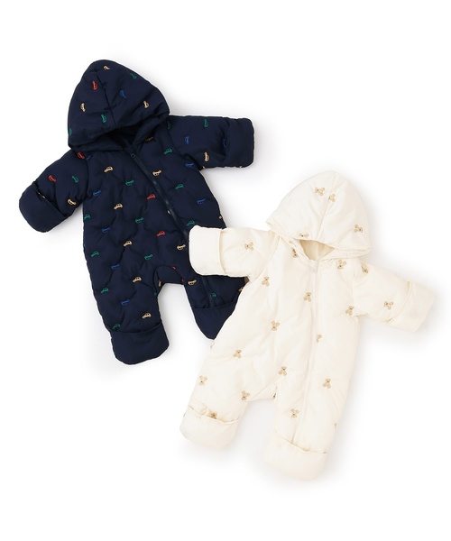 petit main(プティマイン)の「アソート刺しゅう中綿ジャンプスーツ(ロンパース・キッズ・ネイビー/アイボリー・80cm/70cm)」の4枚目の写真