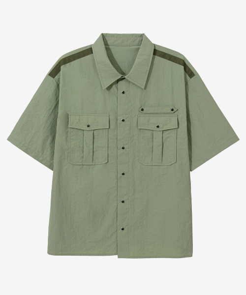 SECONDMONO（セカンドモノローグ）の「ナイロンスナップパーティグワークハーフシャツジャケット[KHAKI]_SESH011KHAKI（シャツ/ブラウス・レディース・その他・LARGE/MEDIUM/SMALL）」の2枚目の写真