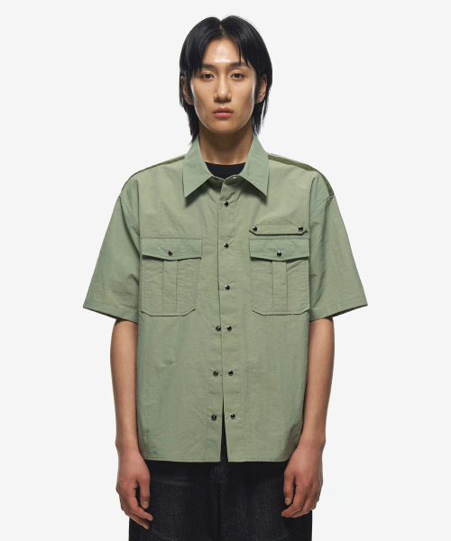 SECONDMONO（セカンドモノローグ）の「ナイロンスナップパーティグワークハーフシャツジャケット[KHAKI]_SESH011KHAKI（シャツ/ブラウス・レディース・その他・LARGE/MEDIUM/SMALL）」の3枚目の写真