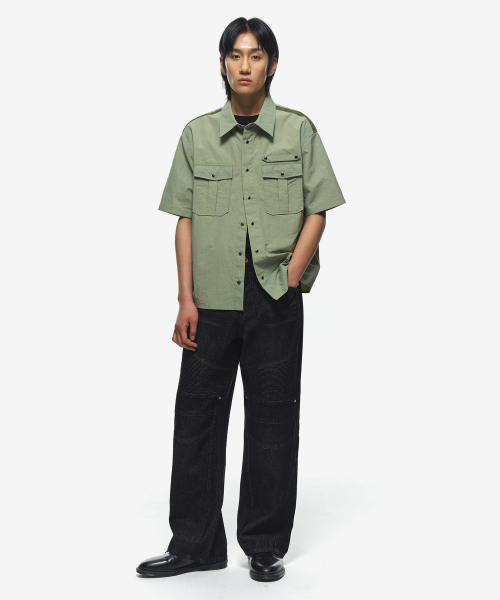 SECONDMONO（セカンドモノローグ）の「ナイロンスナップパーティグワークハーフシャツジャケット[KHAKI]_SESH011KHAKI（シャツ/ブラウス・レディース・その他・LARGE/MEDIUM/SMALL）」の4枚目の写真