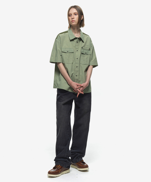 SECONDMONO（セカンドモノローグ）の「ナイロンスナップパーティグワークハーフシャツジャケット[KHAKI]_SESH011KHAKI（シャツ/ブラウス・レディース・その他・LARGE/MEDIUM/SMALL）」の5枚目の写真
