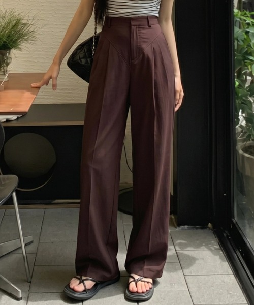 cammie(キャミー)の「ワイドスラックスパンツ(スラックス・レディース・ベージュ/ワイン・M/L)」の2枚目の写真