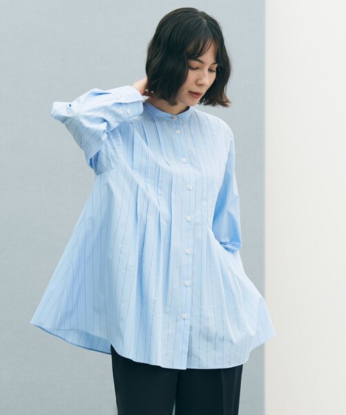 【美品】 un cinq ⿻ コットン 襟袖タック ブラウス セレモニー お仕事 セール】【セレモニー】バンドカラー タックブラウス（シャツ/ブラウス