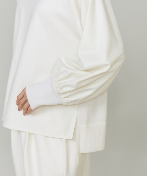 INED（イネド）の「圧縮スムースドッキングニットプルオーバー【セットアップ対応】（Tシャツ/カットソー・レディース・アイボリー/チャコールグレー・11号/9号）」の14枚目の写真