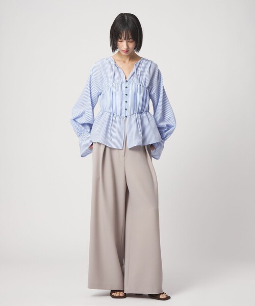 EMMEL REFINES（エメルリファインズ）の「＜EMMEL REFINES＞EM ストライプ ギャザー ブラウス（シャツ/ブラウス・レディース・ライラック/ライトブルー/ホワイト・FREE）」の12枚目の写真