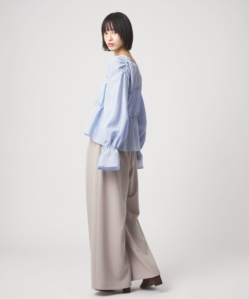 EMMEL REFINES（エメルリファインズ）の「＜EMMEL REFINES＞EM ストライプ ギャザー ブラウス（シャツ/ブラウス・レディース・ライラック/ライトブルー/ホワイト・FREE）」の13枚目の写真