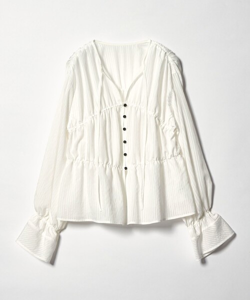 EMMEL REFINES（エメルリファインズ）の「＜EMMEL REFINES＞EM ストライプ ギャザー ブラウス（シャツ/ブラウス・レディース・ライラック/ライトブルー/ホワイト・FREE）」の20枚目の写真