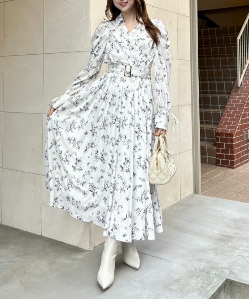 カシュクールフレアシャツワンピース 春服（シャツワンピース