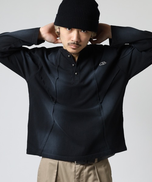 bike star(バイクスター)の「RESHAM ウォッシュ切替えヘンリーネックロンT(Tシャツ/カットソー・メンズ・ホワイト/ブラック・M/L)」の2枚目の写真