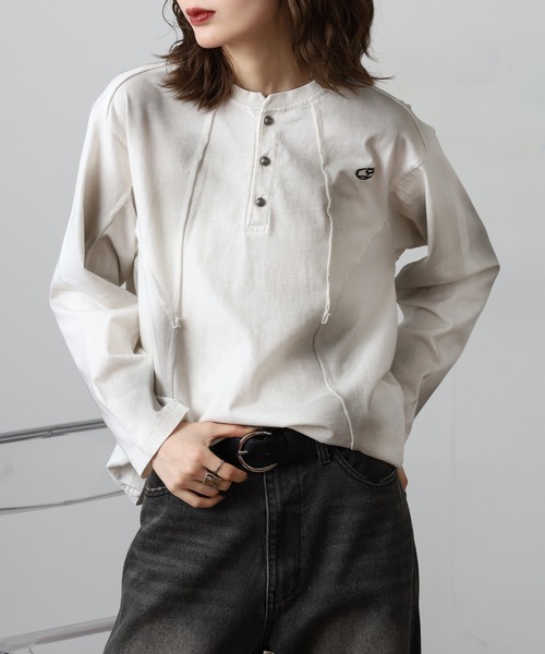 bike star(バイクスター)の「RESHAM ウォッシュ切替えヘンリーネックロンT(Tシャツ/カットソー・メンズ・ホワイト/ブラック・M/L)」の16枚目の写真