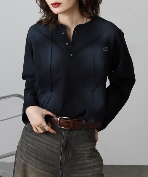 bike star(バイクスター)の「RESHAM ウォッシュ切替えヘンリーネックロンT(Tシャツ/カットソー・メンズ・ホワイト/ブラック・M/L)」の19枚目の写真