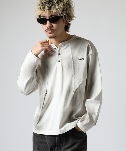 bike star(バイクスター)の「RESHAM ウォッシュ切替えヘンリーネックロンT(Tシャツ/カットソー・メンズ・ホワイト/ブラック・M/L)」の4枚目の写真