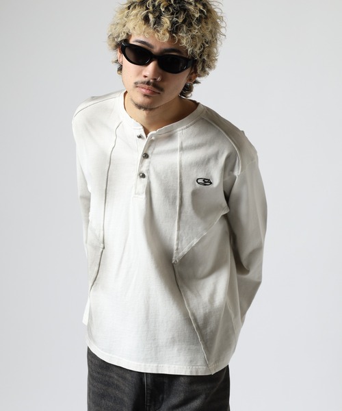 bike star(バイクスター)の「RESHAM ウォッシュ切替えヘンリーネックロンT(Tシャツ/カットソー・メンズ・ホワイト/ブラック・M/L)」の5枚目の写真