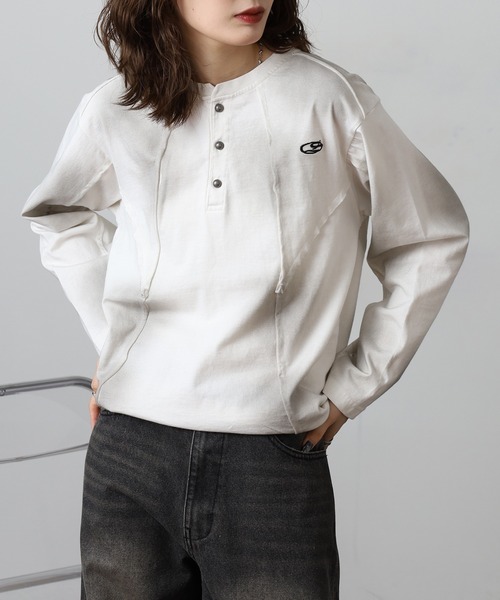 bike star(バイクスター)の「RESHAM ウォッシュ切替えヘンリーネックロンT(Tシャツ/カットソー・メンズ・ホワイト/ブラック・M/L)」の15枚目の写真
