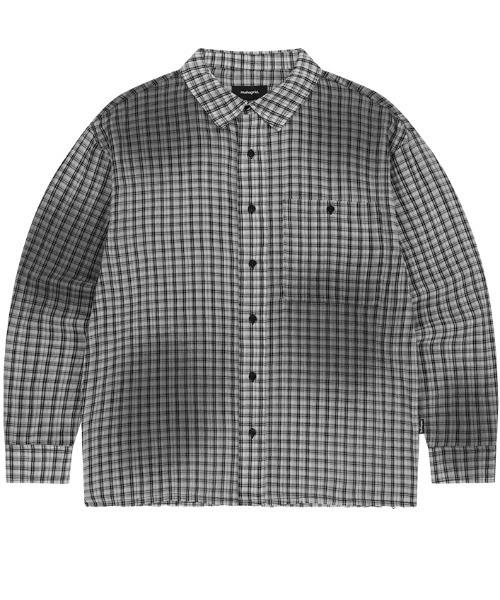 MAHAGRID(マハグリッド)の「『mahagrid/マハグリッド』 Spray-Dyed Check Cropped Shirt/スプレーチェッククロップシャツ(シャツ/ブラウス・レディース・パープル/ブラック・S/M)」の7枚目の写真