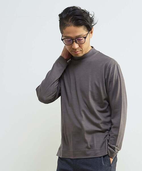 MEN'S MELROSE（メンズメルローズ）の「スーパー100ウォッシャブルウールモックネックTシャツ（Tシャツ/カットソー・メンズ・ブラウン/ネイビー/ブラック・3/4）」の17枚目の写真