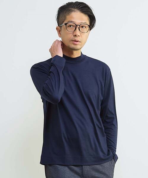 MEN'S MELROSE（メンズメルローズ）の「スーパー100ウォッシャブルウールモックネックTシャツ（Tシャツ/カットソー・メンズ・ブラウン/ネイビー/ブラック・3/4）」の9枚目の写真