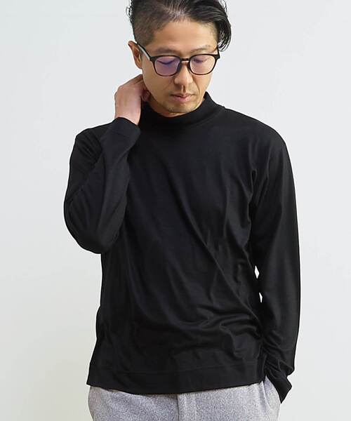 MEN'S MELROSE（メンズメルローズ）の「スーパー100ウォッシャブルウールモックネックTシャツ（Tシャツ/カットソー・メンズ・ブラウン/ネイビー/ブラック・3/4）」の14枚目の写真