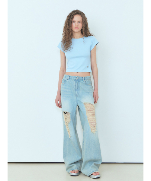 ETMON(エトモン)の「Cap Sleeve T-Shirt Sky Blue(Tシャツ/カットソー・レディース・その他・FREE)」の4枚目の写真