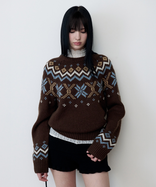 ROLAROLA(ロラロラ)の「JACQUARD NORDIC WOOL KNIT BROWN(ニット/セーター・レディース・ブラウン・FREE)」の4枚目の写真