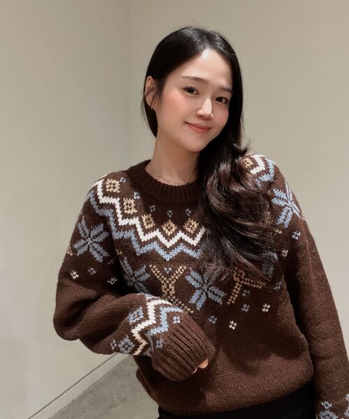 ROLAROLA(ロラロラ)の「JACQUARD NORDIC WOOL KNIT BROWN(ニット/セーター・レディース・ブラウン・FREE)」の2枚目の写真