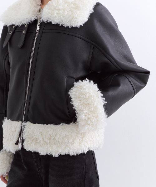 MUSINSA STANDARD WOMAN（ムシンサスタンダードウーマン）の「ウィメンズ シンセティックレザー シアリングジャケット2 [ブラック]（ライダースジャケット・レディース・その他・S/M）」の6枚目の写真