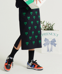 METAPHER（メタファ）の「MET リボンプリントバンディングロングスカート ネイビー&グリーン（スカート）」