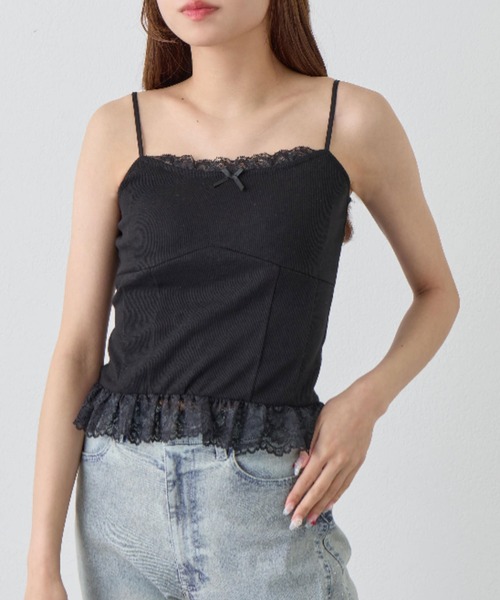 OLIVE des OLIVE（オリーブデオリーブ）の「裾レースキャミ（キャミソール・レディース・オフホワイト/ブラック/ピンク・FREE）」の2枚目の写真