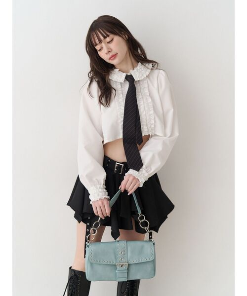 jouetie（ジュエティ）の「フリルカラーショートブラウス（シャツ/ブラウス・レディース・ブルー/オフホワイト・MEDIUM）」の3枚目の写真