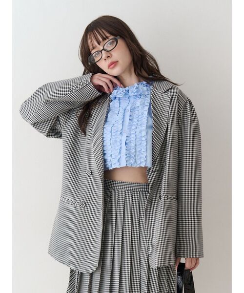 jouetie（ジュエティ）の「フリルカラーショートブラウス（シャツ/ブラウス・レディース・ブルー/オフホワイト・MEDIUM）」の13枚目の写真