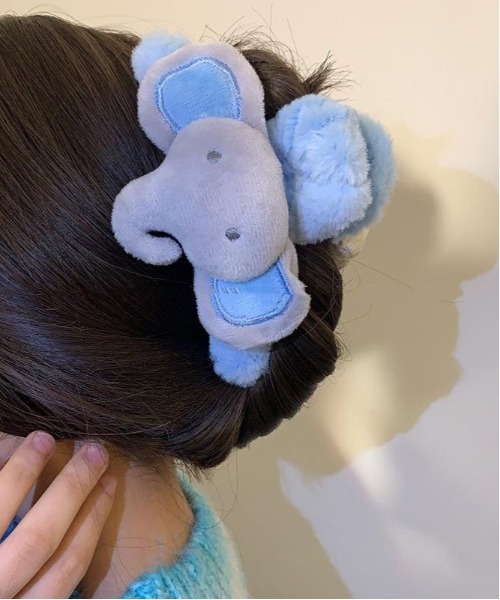 Jelly moo（ジェリームー）の「【 Jelly moo / ジェリームー 】 ふわもこゾウさん ヘアクリップ（バレッタ/ヘアクリップ・レディース・ブルー/ホワイト・FREE）」の5枚目の写真
