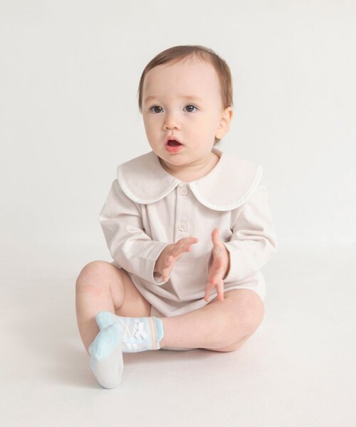 BRANSHES（ブランシェス）の「丸襟カバーオール（ロンパース・キッズ・ブラウン/ベージュ・80/70）」の4枚目の写真