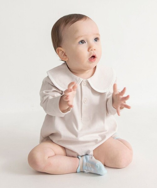 BRANSHES（ブランシェス）の「丸襟カバーオール（ロンパース・キッズ・ブラウン/ベージュ・80/70）」の5枚目の写真