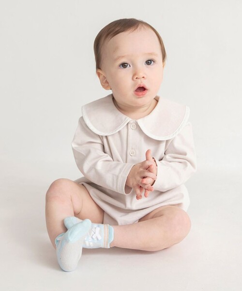 BRANSHES（ブランシェス）の「丸襟カバーオール（ロンパース・キッズ・ブラウン/ベージュ・80/70）」の6枚目の写真