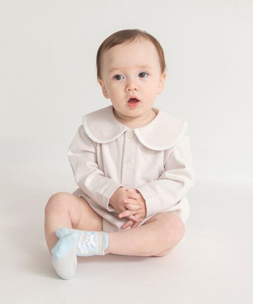 BRANSHES（ブランシェス）の「丸襟カバーオール（ロンパース・キッズ・ブラウン/ベージュ・80/70）」の7枚目の写真