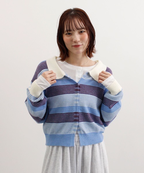 ABYS(アビス)の「グラデーションボーダーニットカーディガン(カーディガン/ボレロ・レディース・ブルー/ピンク/グレー・FREE)」の4枚目の写真