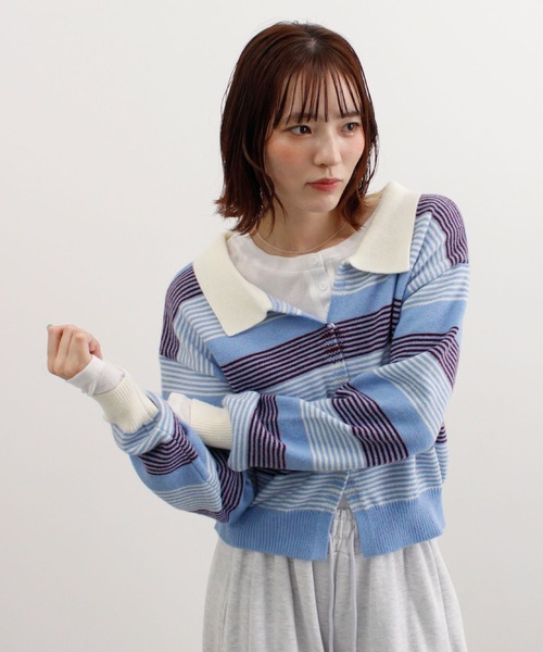 ABYS(アビス)の「グラデーションボーダーニットカーディガン(カーディガン/ボレロ・レディース・ブルー/ピンク/グレー・FREE)」の8枚目の写真