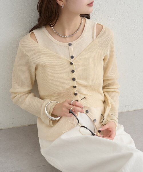 mystic(ミスティック)の「ショルダースリットレイヤードニット(ニット/セーター・レディース・ブルー/ブラック/アイボリー/グレー・FREE)」の3枚目の写真