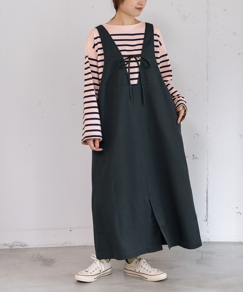 POU DOU DOU（プードゥドゥ）の「2wayネックラインジャンスカ（ジャンパースカート・レディース・ライトグレー/ボルドー/ダークグレー・3）」の3枚目の写真