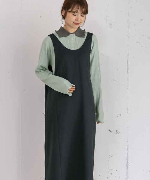 POU DOU DOU（プードゥドゥ）の「2wayネックラインジャンスカ（ジャンパースカート・レディース・ライトグレー/ボルドー/ダークグレー・3）」の6枚目の写真