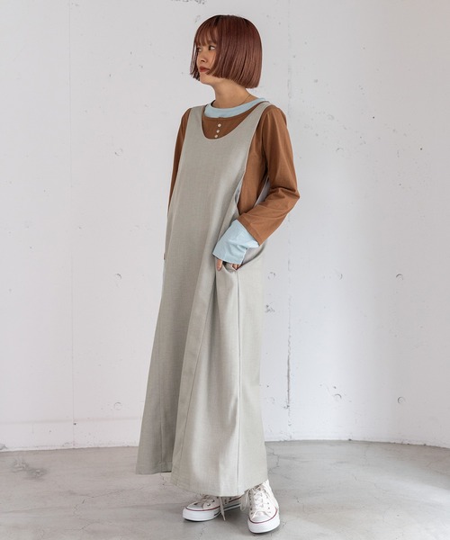 POU DOU DOU（プードゥドゥ）の「2wayネックラインジャンスカ（ジャンパースカート・レディース・ライトグレー/ボルドー/ダークグレー・3）」の7枚目の写真