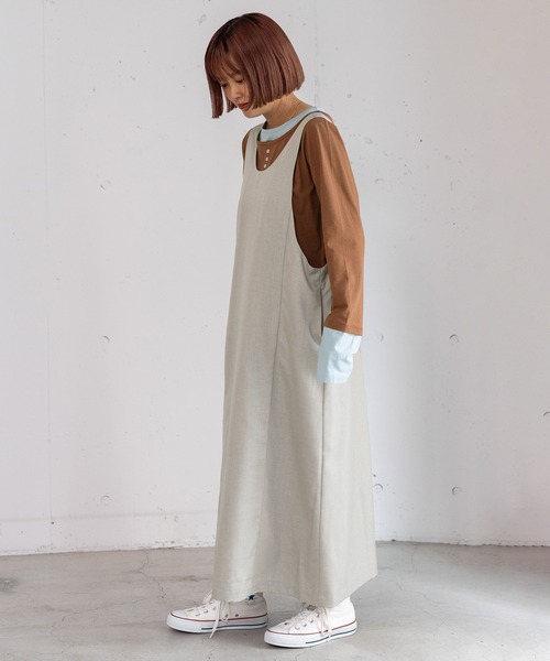 POU DOU DOU（プードゥドゥ）の「2wayネックラインジャンスカ（ジャンパースカート・レディース・ライトグレー/ボルドー/ダークグレー・3）」の9枚目の写真