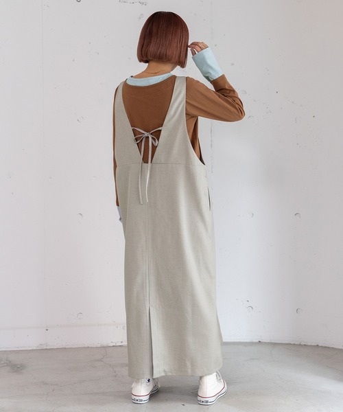 POU DOU DOU（プードゥドゥ）の「2wayネックラインジャンスカ（ジャンパースカート・レディース・ライトグレー/ボルドー/ダークグレー・3）」の11枚目の写真