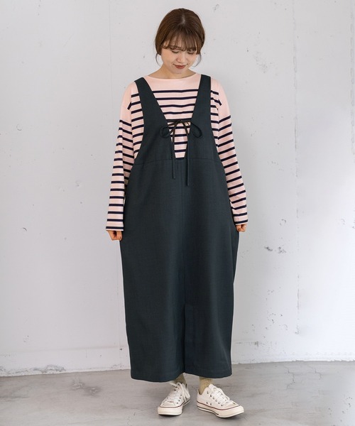 POU DOU DOU（プードゥドゥ）の「2wayネックラインジャンスカ（ジャンパースカート・レディース・ライトグレー/ボルドー/ダークグレー・3）」の12枚目の写真