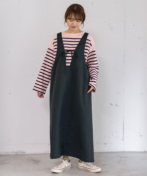 POU DOU DOU（プードゥドゥ）の「2wayネックラインジャンスカ（ジャンパースカート・レディース・ライトグレー/ボルドー/ダークグレー・3）」の13枚目の写真