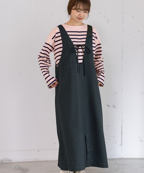 POU DOU DOU（プードゥドゥ）の「2wayネックラインジャンスカ（ジャンパースカート・レディース・ライトグレー/ボルドー/ダークグレー・3）」の17枚目の写真