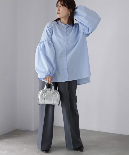 Riberry（リベリー）の「バンドカラー袖ギャザーブラウス（シャツ/ブラウス・レディース・ブラック/サックスブルー/オフホワイト・MEDIUM）」の12枚目の写真