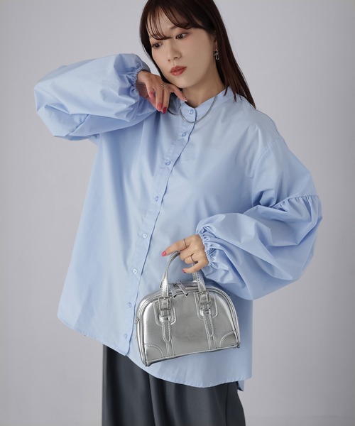 Riberry（リベリー）の「バンドカラー袖ギャザーブラウス（シャツ/ブラウス・レディース・ブラック/サックスブルー/オフホワイト・MEDIUM）」の10枚目の写真